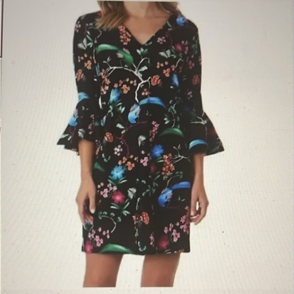 Jude Connally Dresses & Skirts - Jude Connally BlackDress with Colorful Floral Design, size medium